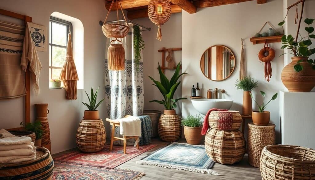 Boho Bathroom Textile Layering