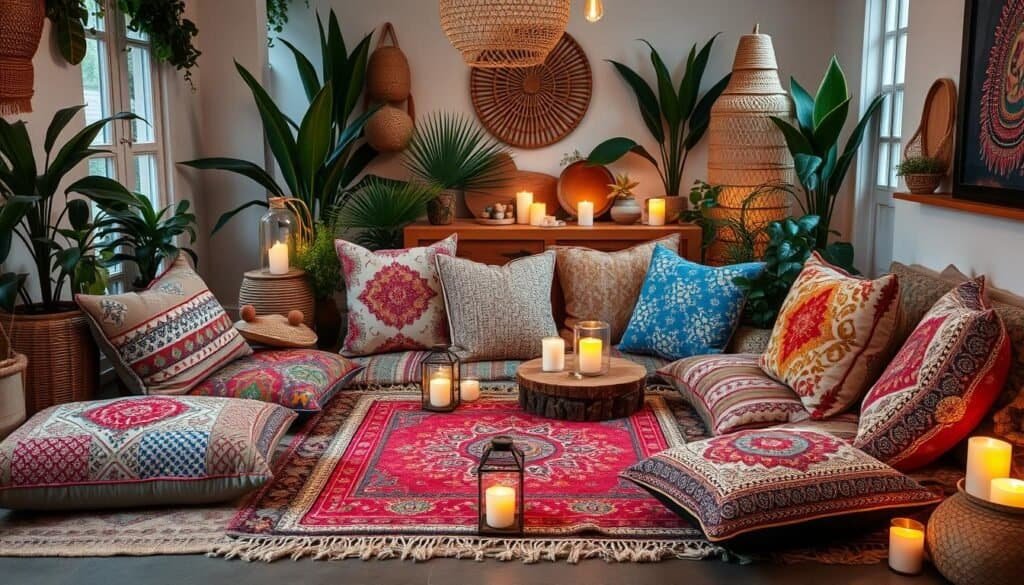 Boho Style Floor Cushions Arrangement