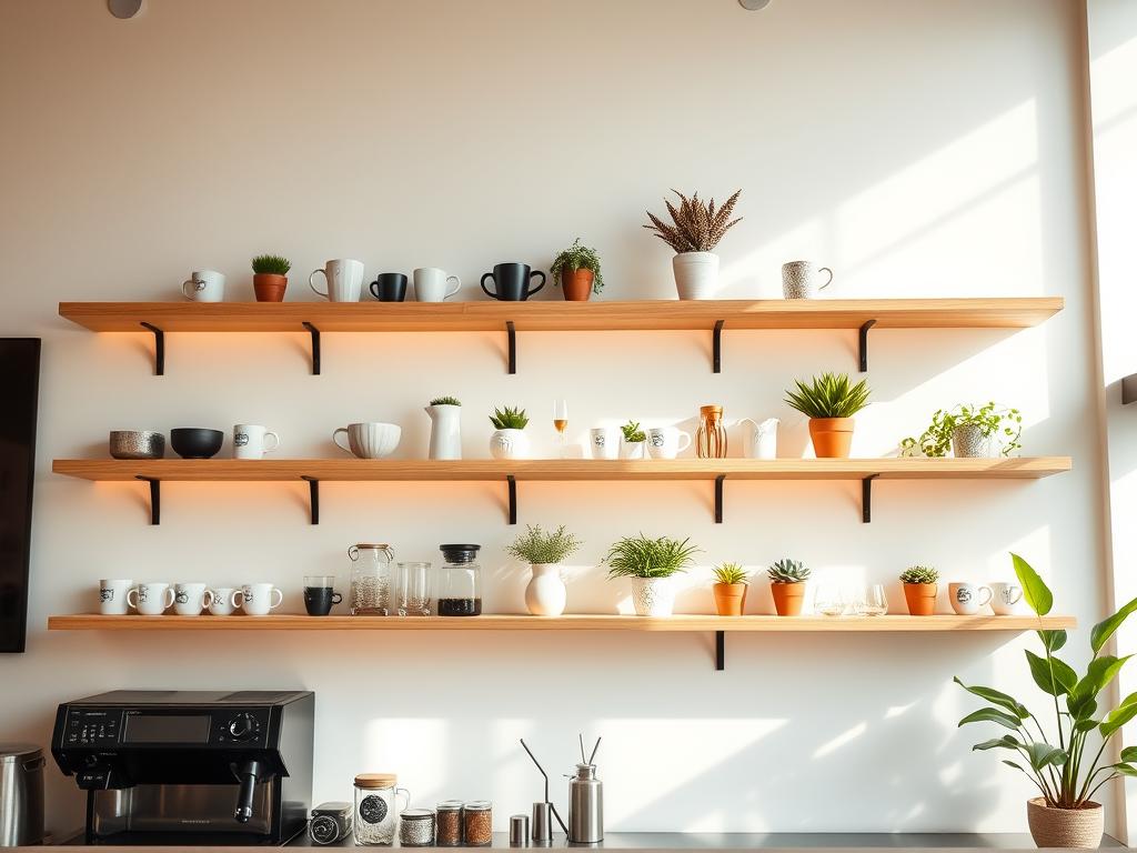 Modern Coffee Bar Floating Shelves Design