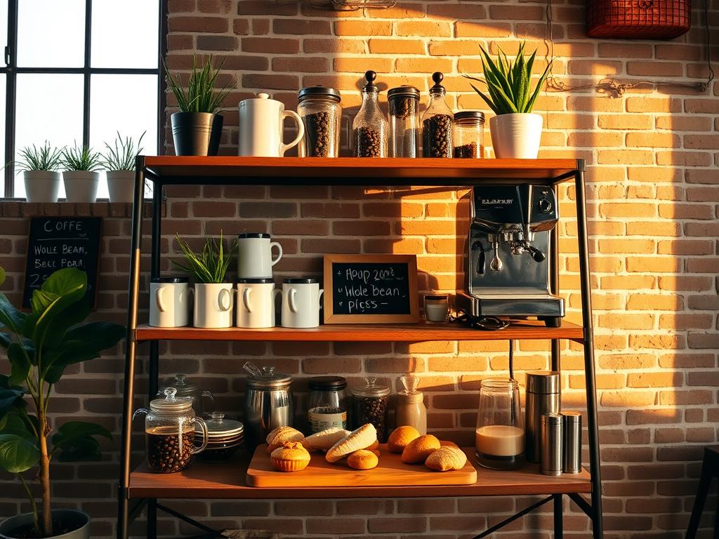 Stylish Coffee Bar Baker's Rack Setup