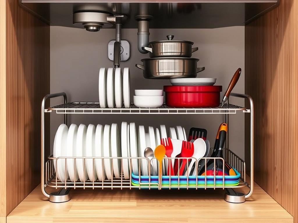 Under-Sink Dish Drying Rack Organization