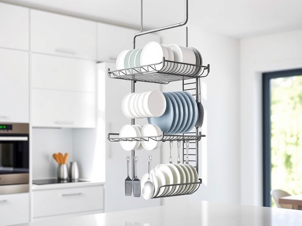 Vertical Dish Drying Rack in Modern Kitchen